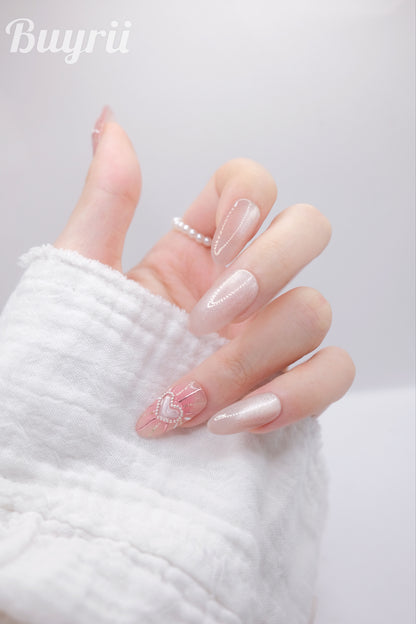 Long Almond 2026 Valentine's Day Limited Pinky Star Press On Nails