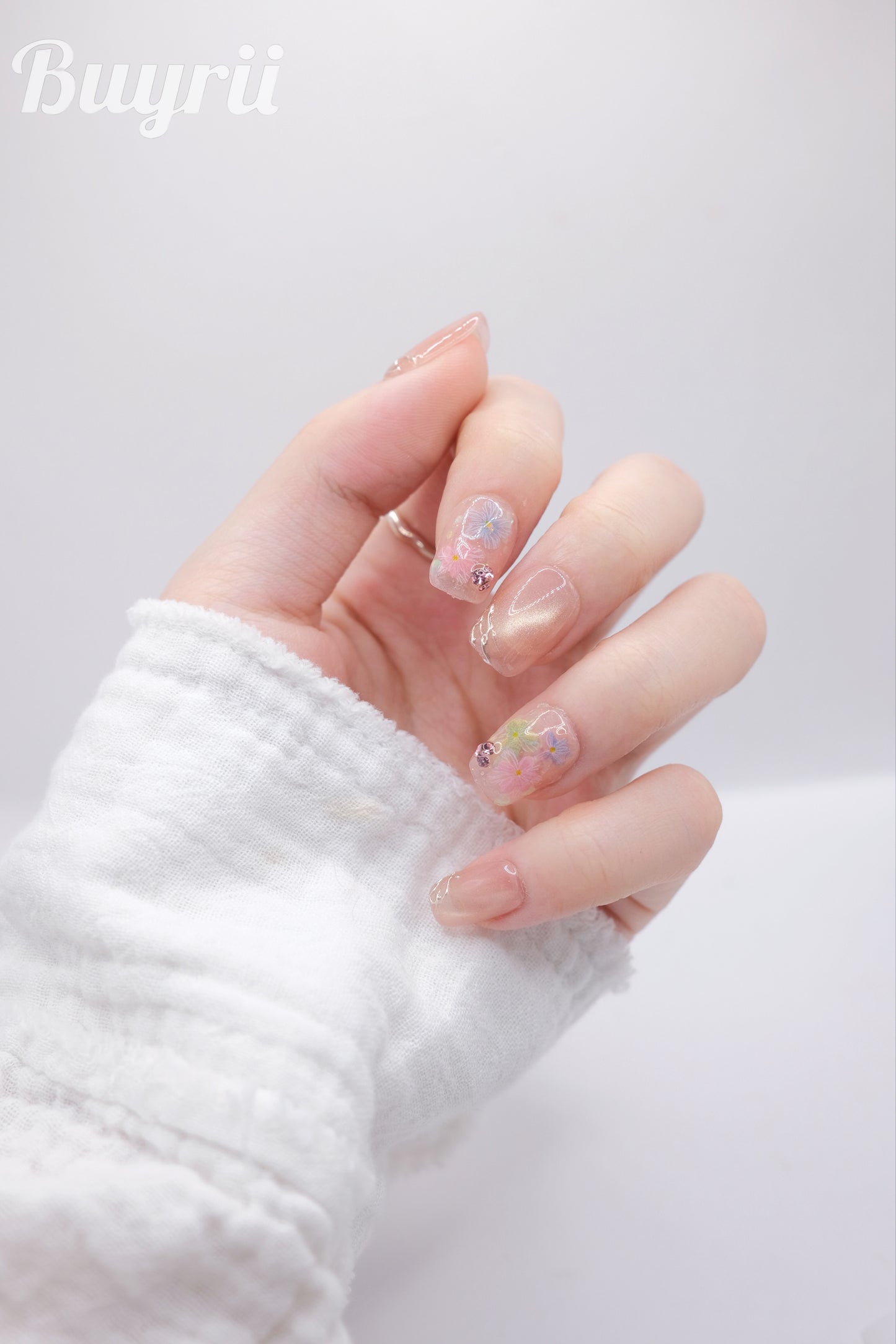 Short Coffin Dreamy Pink Cateye Diamond Press On Nails