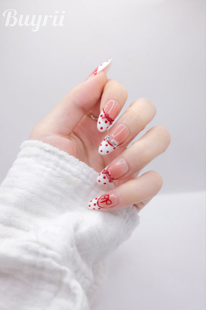 Long Almond 2026 Valentine's Day Limited Bowtie Love Press On Nails