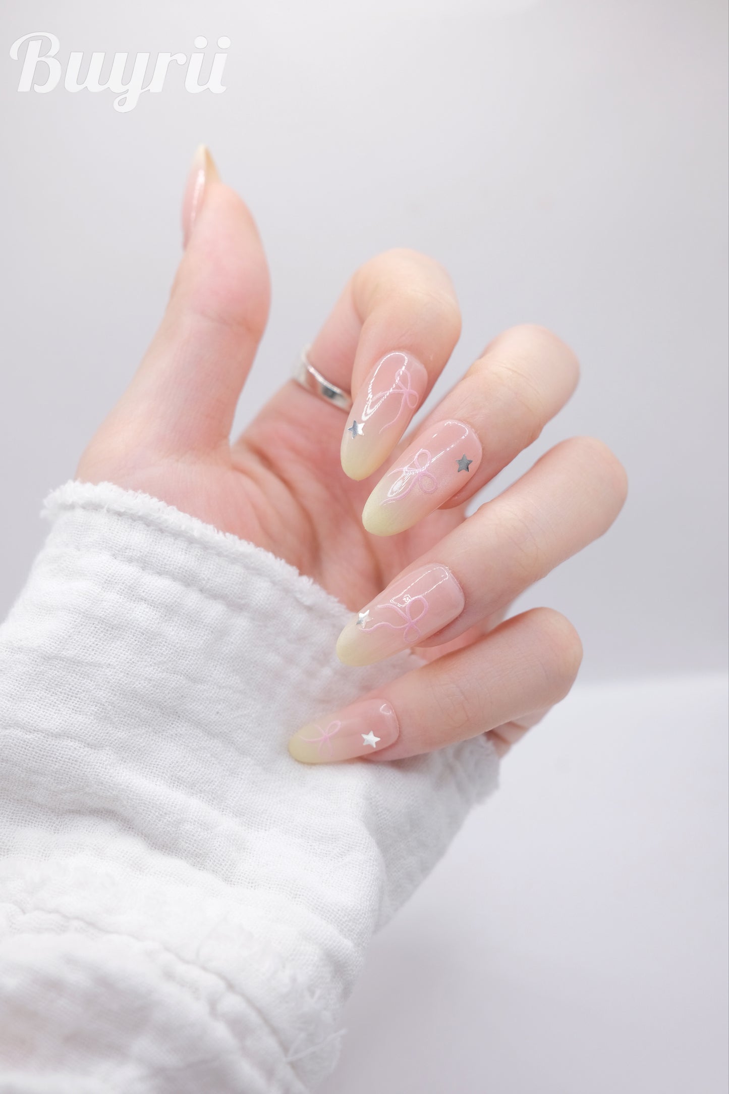 Long Oval Light Pink With Starry Galaxy Press On nails