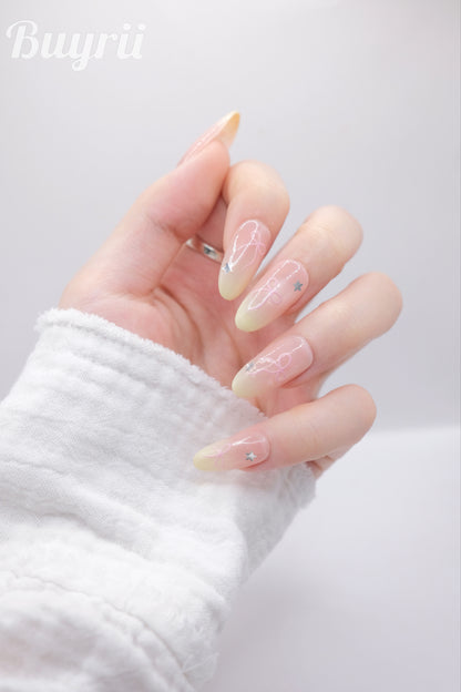 Long Oval Light Pink With Starry Galaxy Press On nails