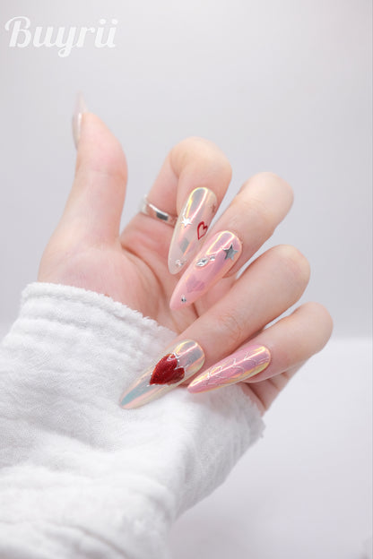 Extra Long Stiletto 2026 Valentine's Day Limited Shiny Heart Press On Nails
