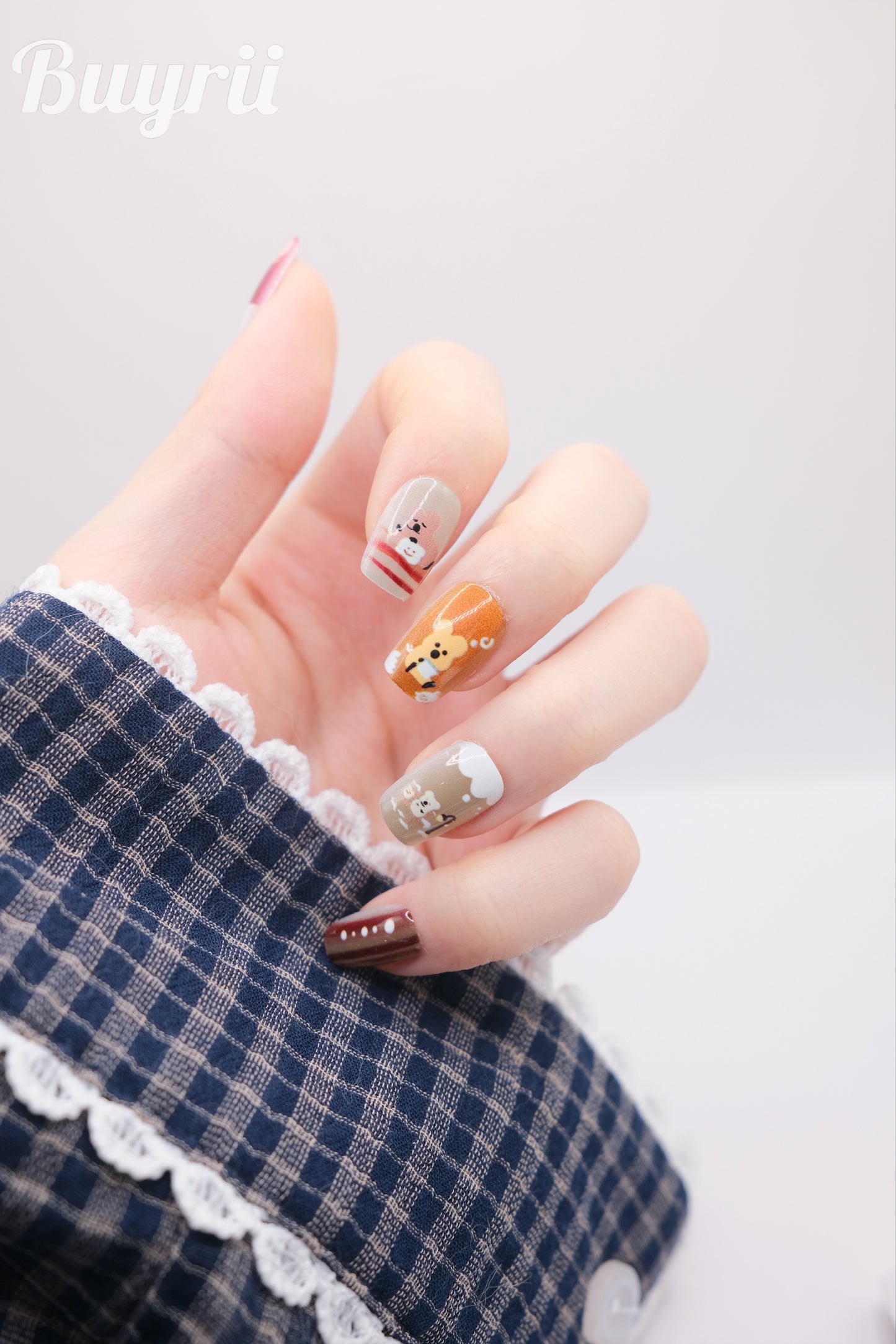 Short Coffin Brown Caramel Cute Puppy Press On Nails