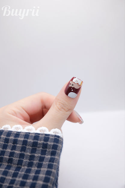 Short Coffin Brown Caramel Cute Puppy Press On Nails