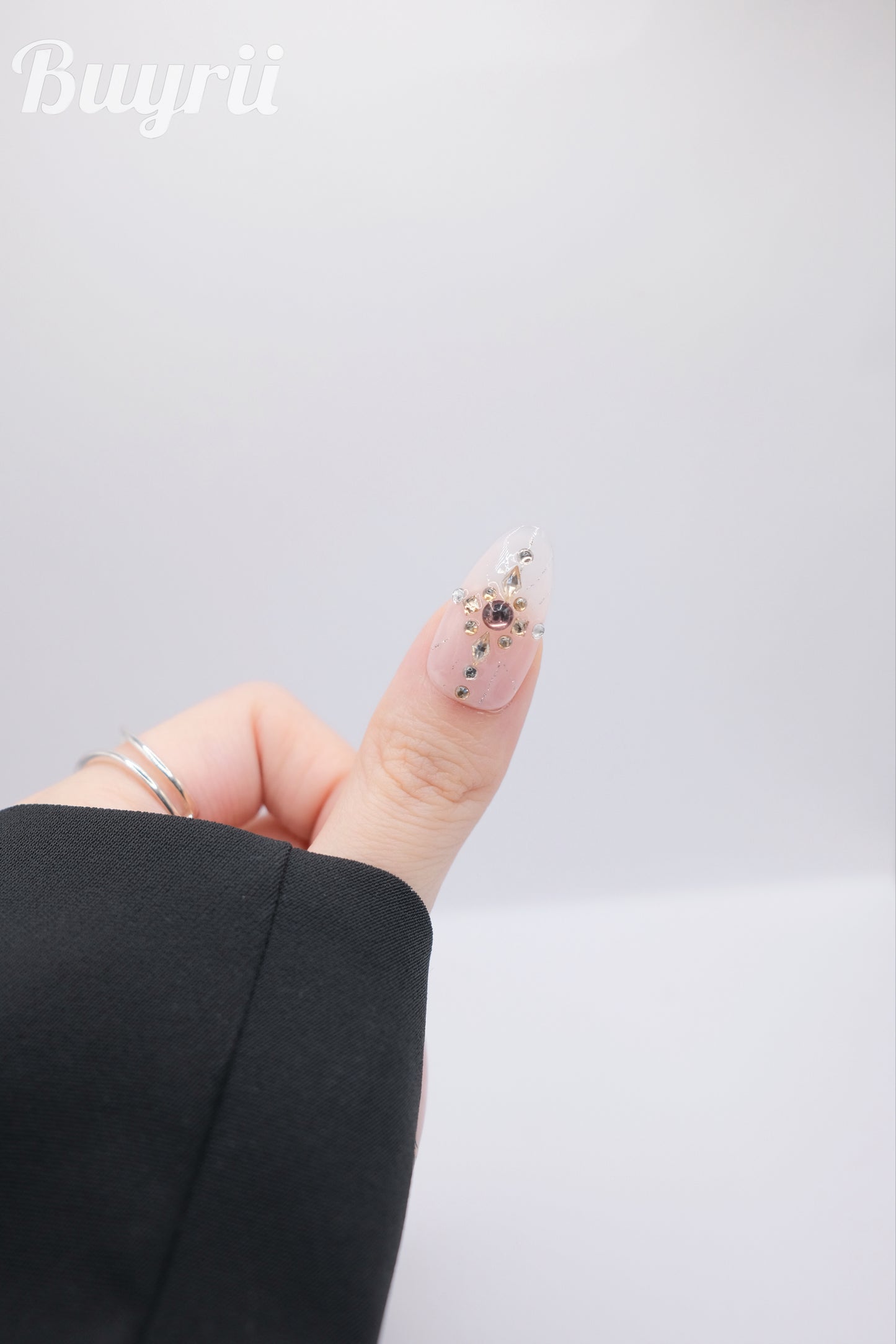Long Almond Brown With Nude Crossed Diamond Press On Nails