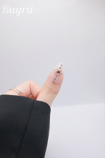 Long Almond Brown With Nude Crossed Diamond Press On Nails
