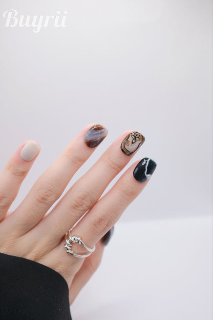 Short Rounded Pearl Like Brown Winter Season Press On Nails
