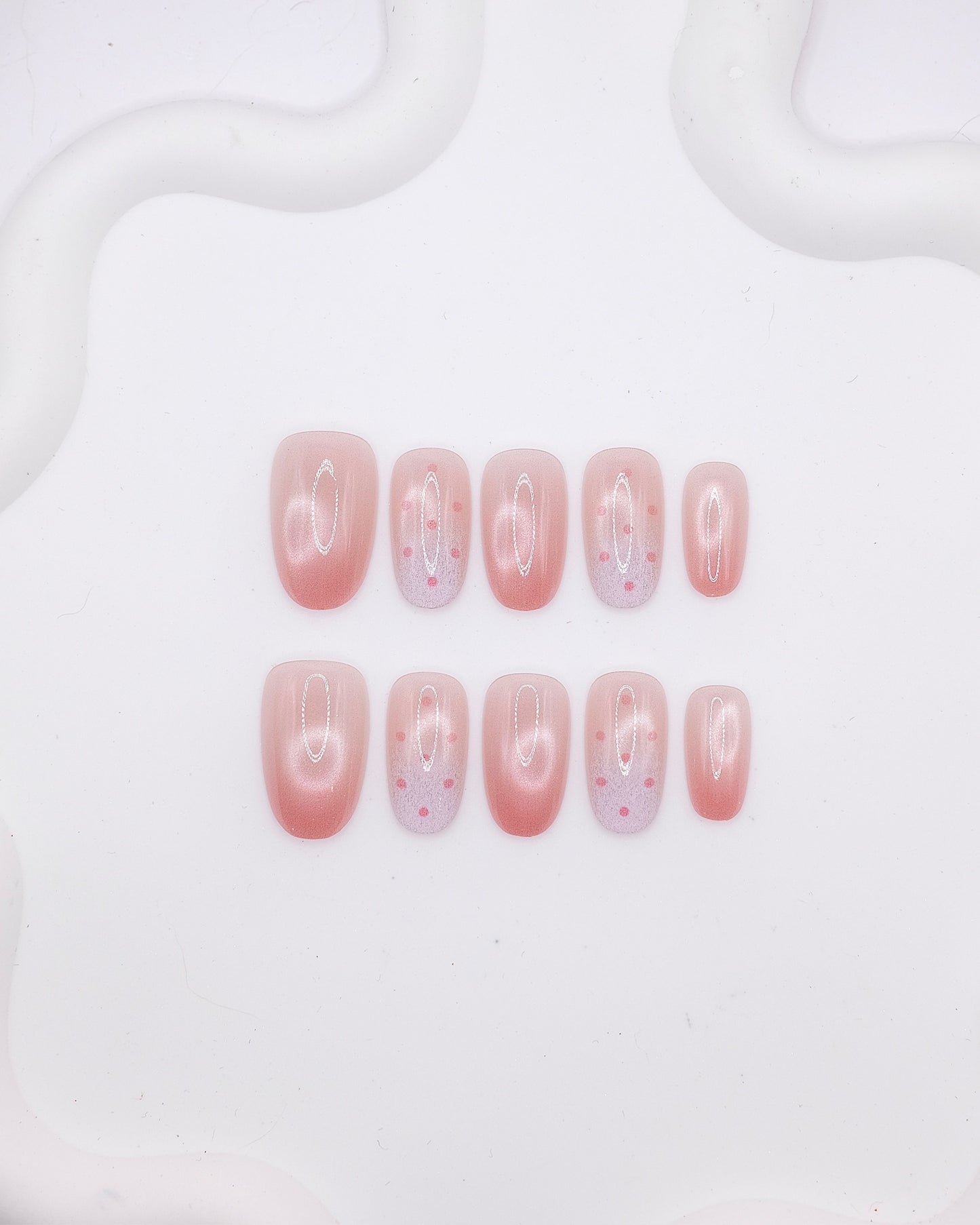 Mid-Long Oval Pink Ombre Polka Dot Press On Nails