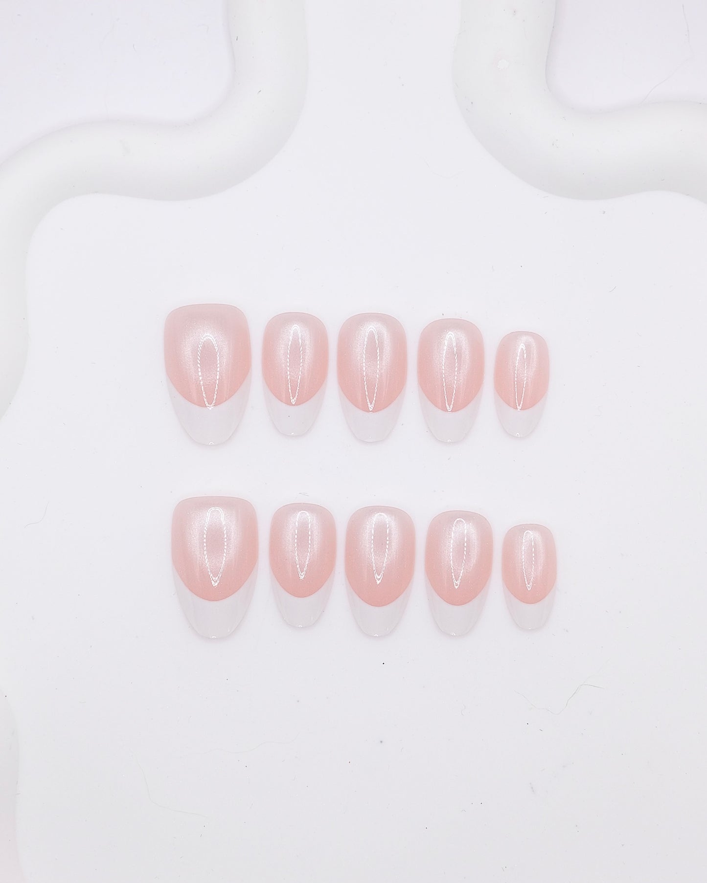 Mid-Long Almond Pink White French Press On Nails