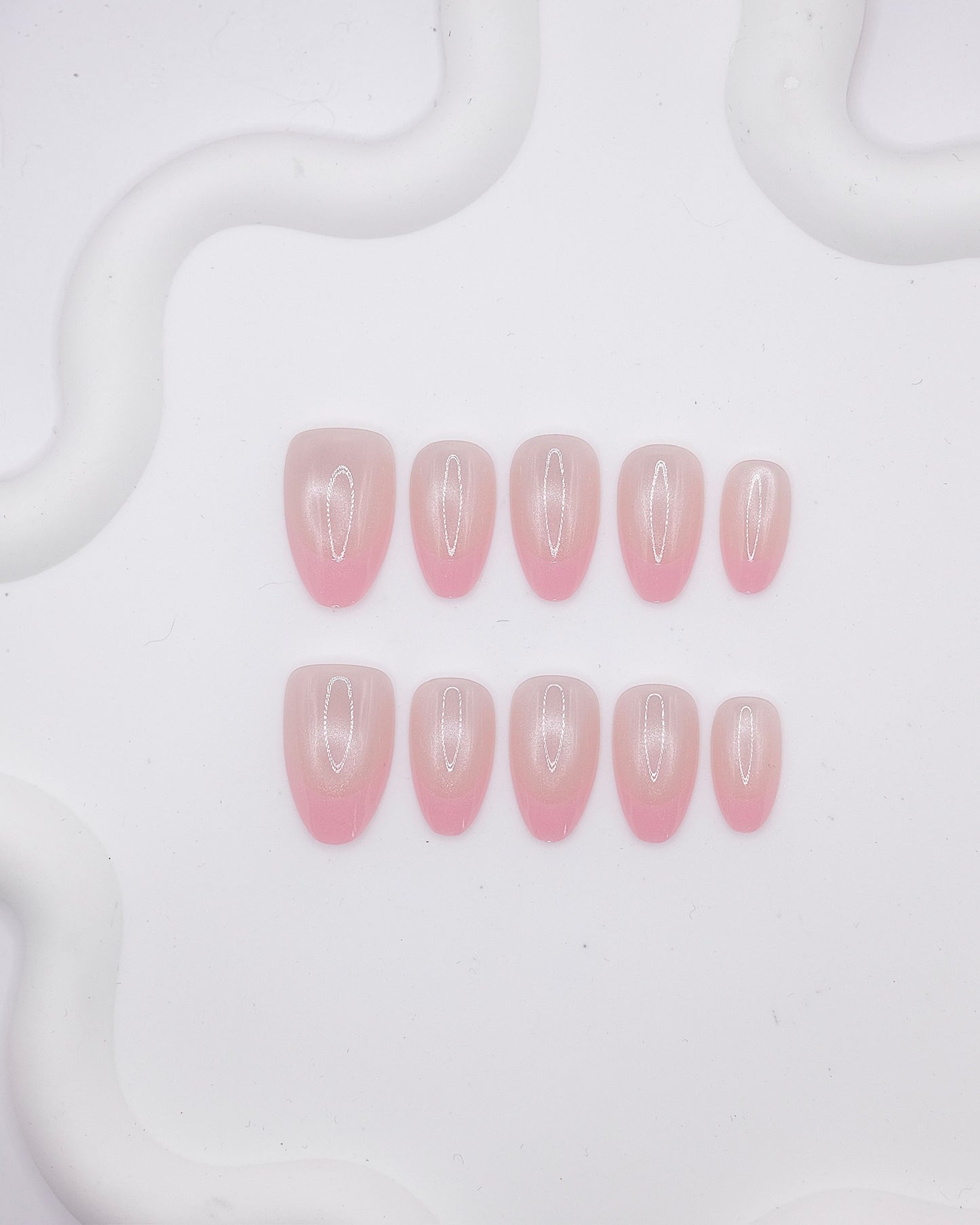 Mid-Long Almond Pink Ombre Pearl Press On Nails