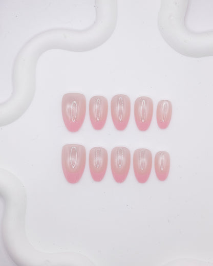 Mid-Long Almond Pink Ombre Pearl Press On Nails
