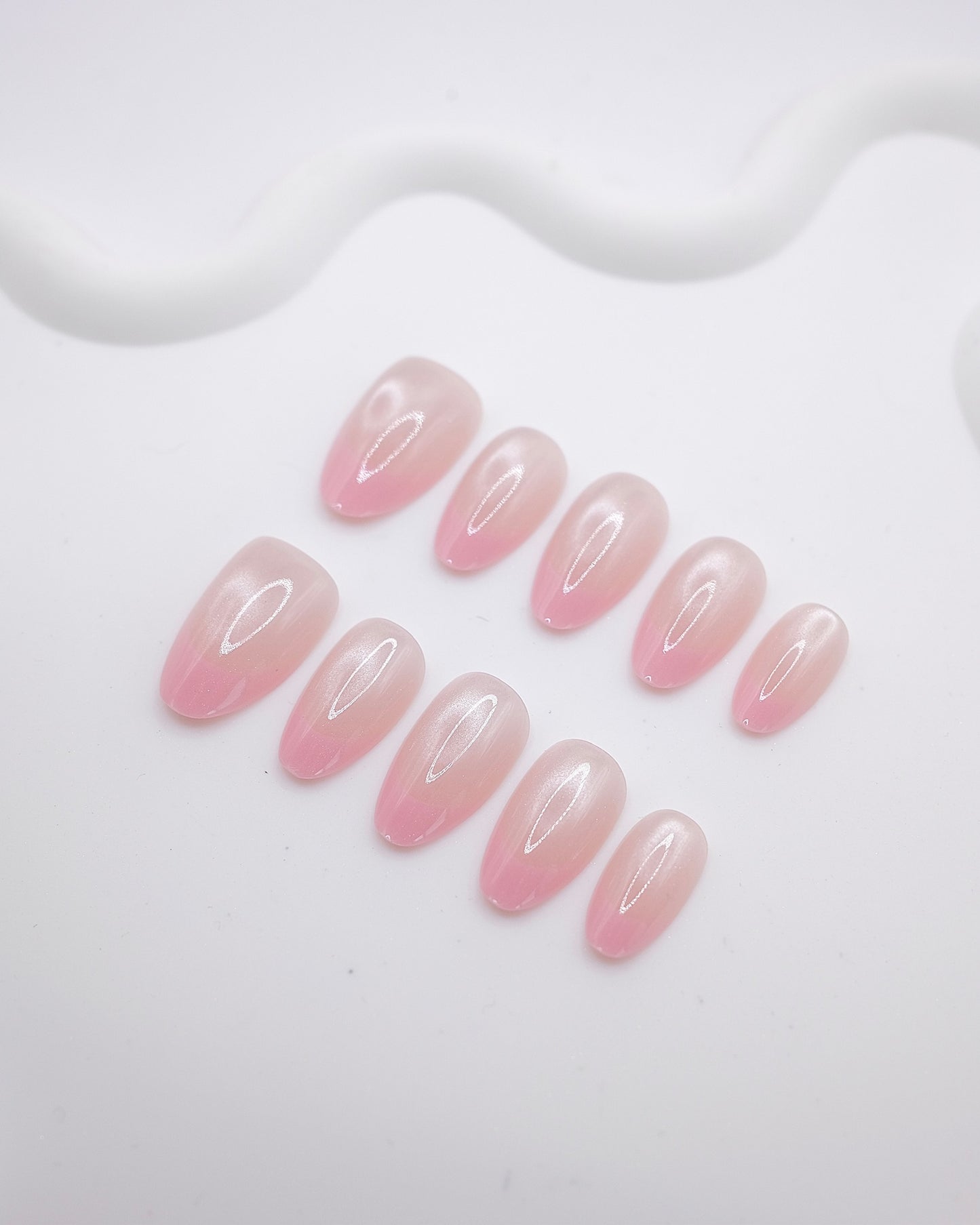 Mid-Long Almond Pink Ombre Pearl Press On Nails