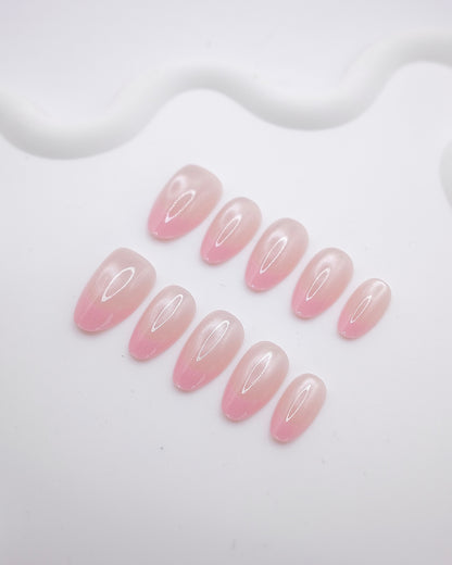 Mid-Long Almond Pink Ombre Pearl Press On Nails