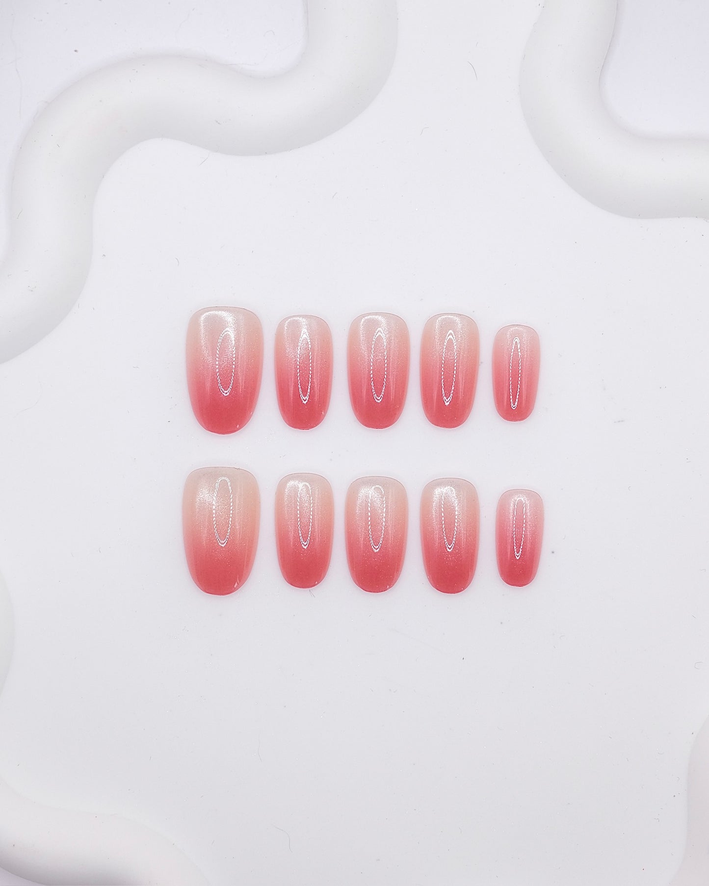 Mid-Long Oval Coral Ruby Ombre Pearl Press On Nails