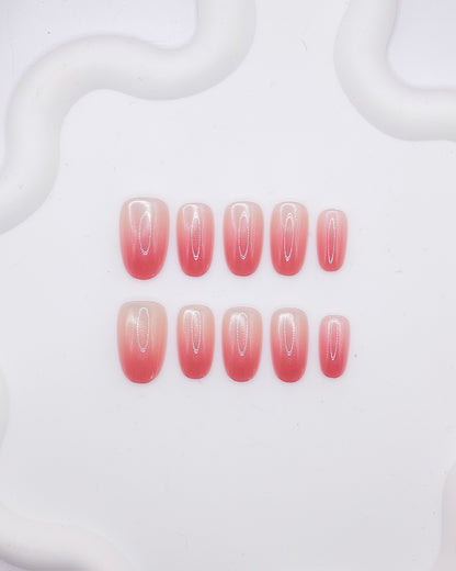 Mid-Long Oval Coral Ruby Ombre Pearl Press On Nails