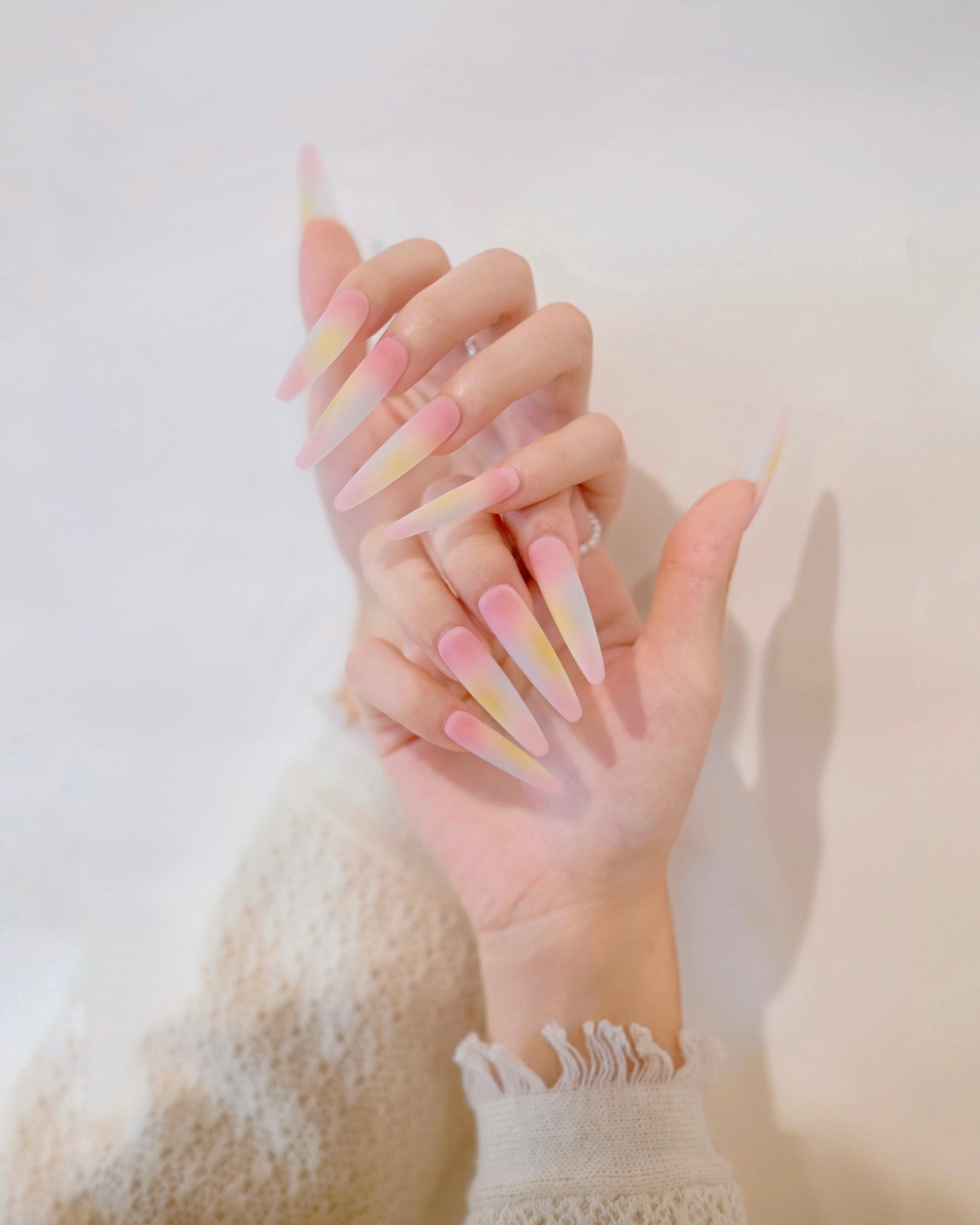 BUYRII X H² Extra Long Stiletto Matte Pink & Yellow Shy Press On Nails