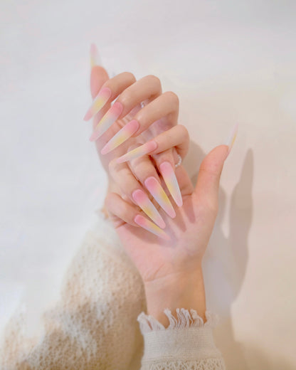 BUYRII X H² Extra Long Stiletto Matte Pink & Yellow Shy Press On Nails