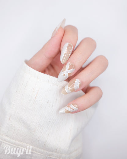 Mid-Long Almond White Ballad Press On Nails