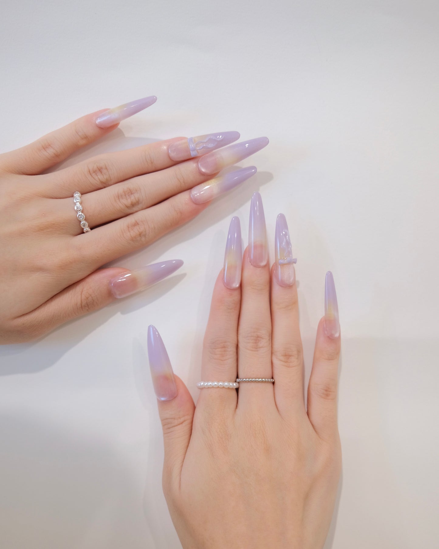 BUYRII X H² Extra Long Stiletto Shiny & Purple French Manicure Shy Press On Nails