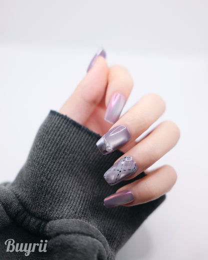 Mid-Long Coffin Purple Rain Press On Nails