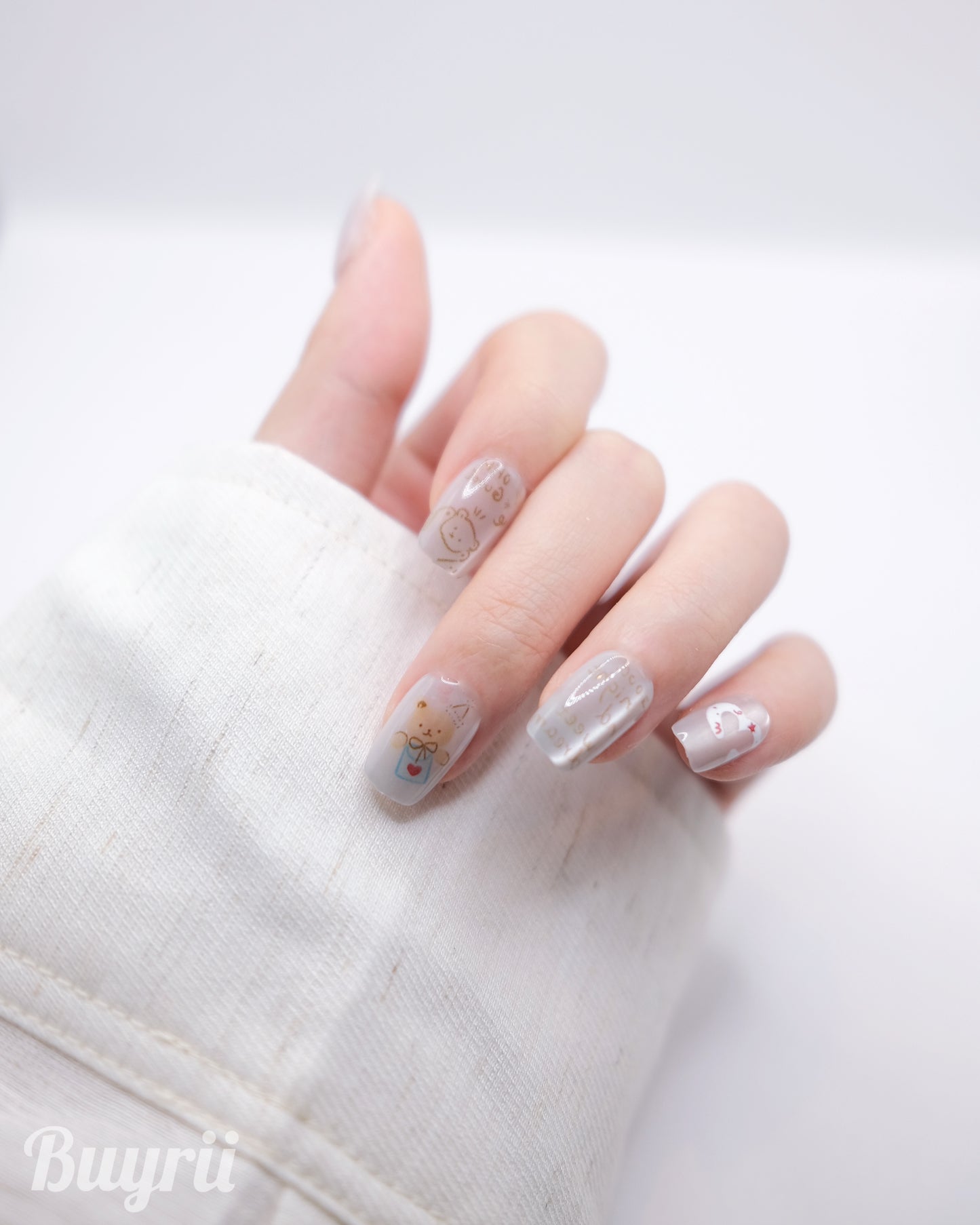 Short Coffin Pink Cupcake Bear Press On Nails