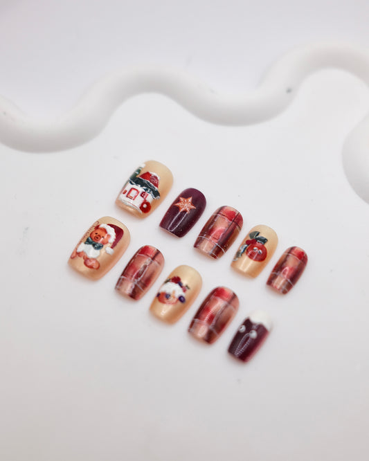 Short Coffin Winter Christmas Santa Press On Nails