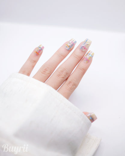Short Coffin Rainbow Bowtie Press On Nails