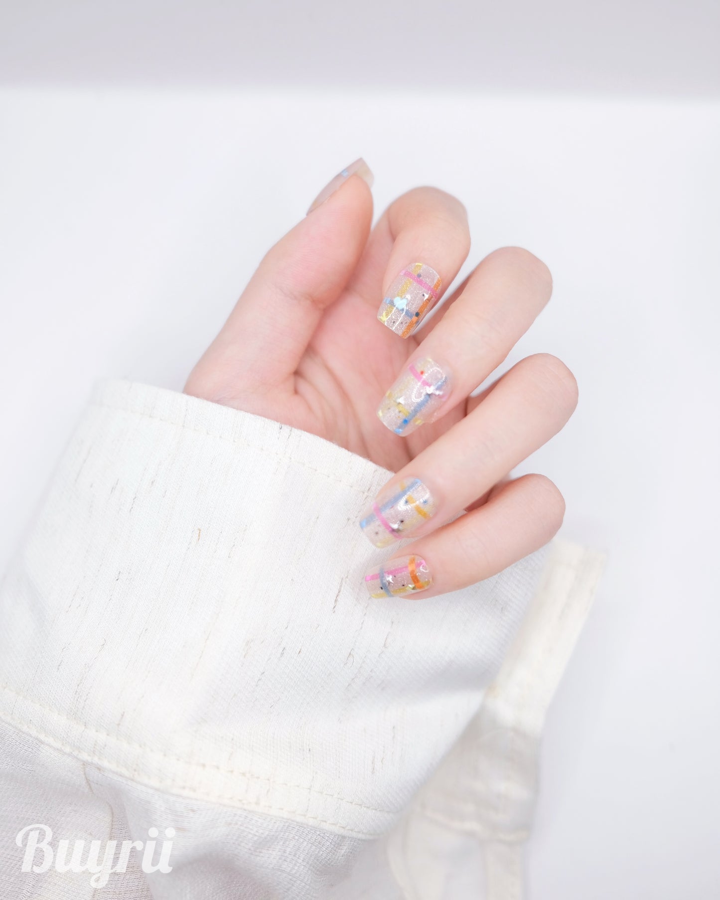 Short Coffin Rainbow Bowtie Press On Nails