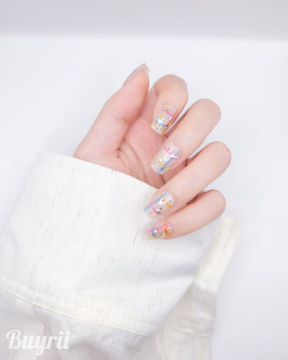 Short Coffin Rainbow Bowtie Press On Nails