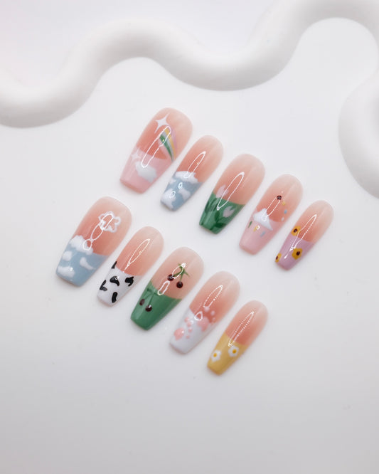 Long Coffin Colorful Oil Painting Press On Nails