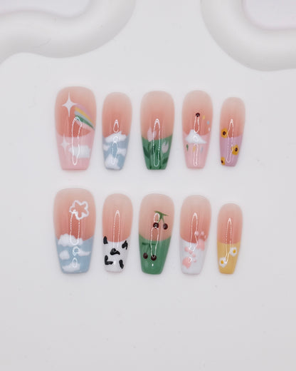 Long Coffin Colorful Oil Painting Press On Nails