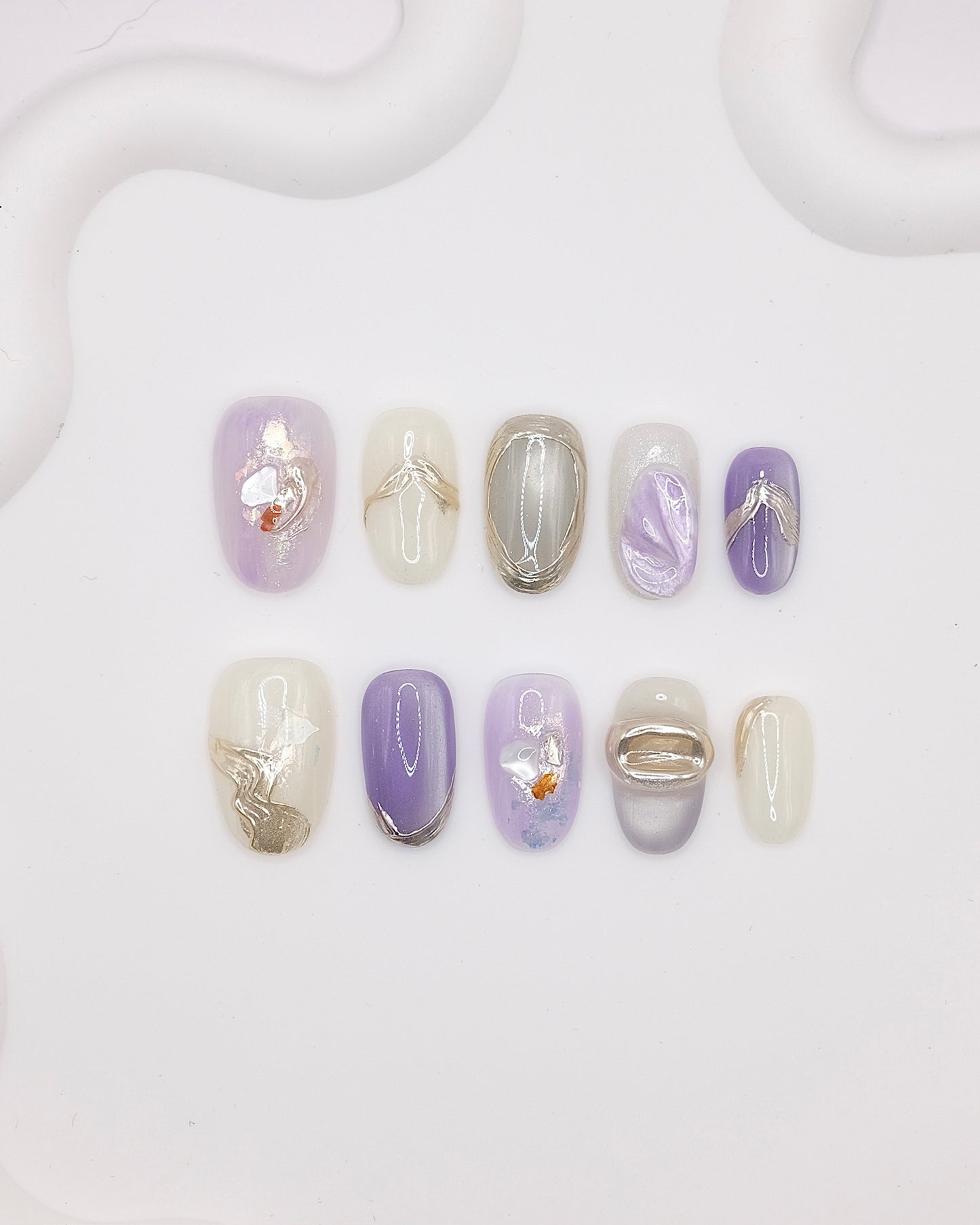 Mid-Long Oval Violet 3D Press On Nails