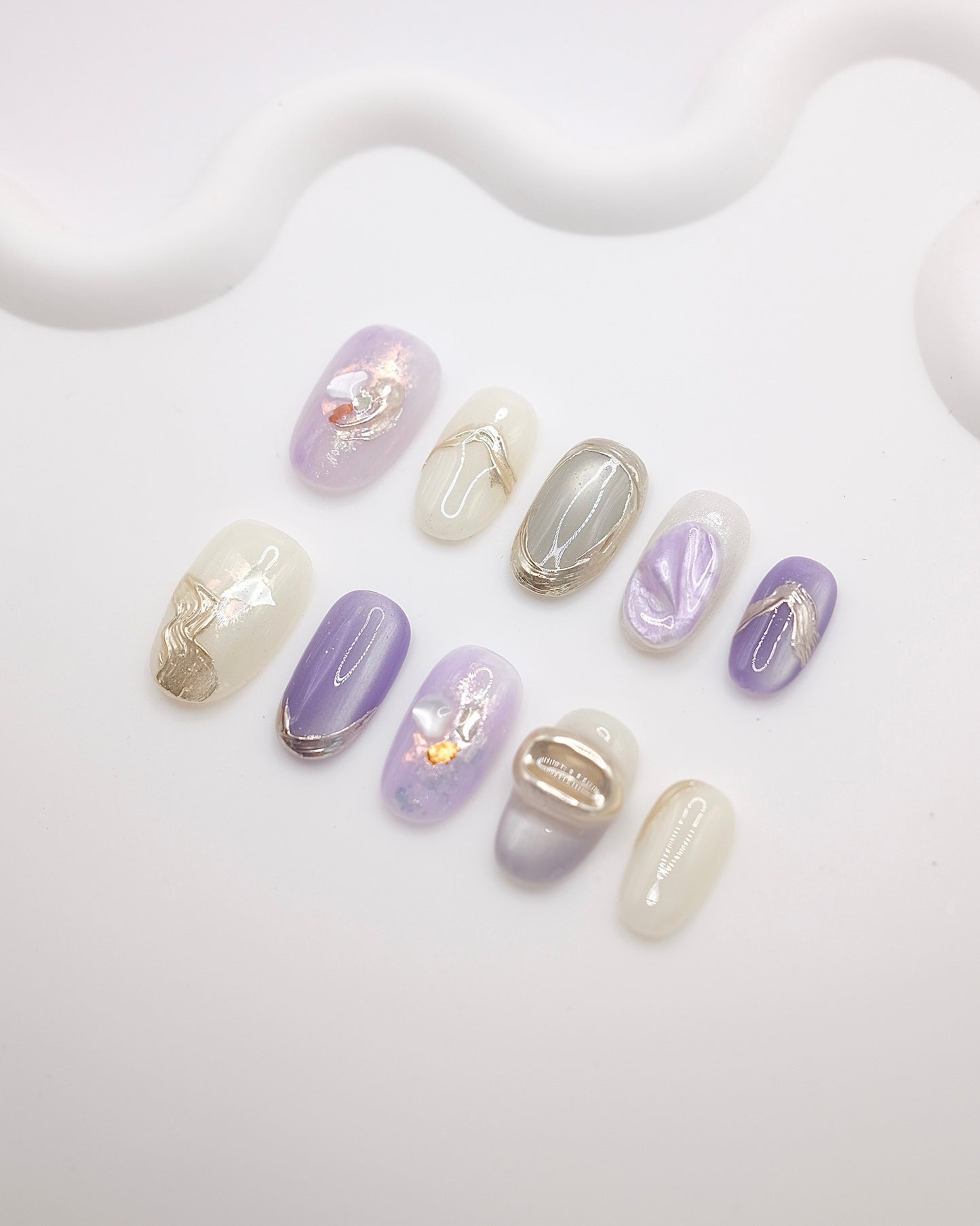 Mid-Long Oval Violet 3D Press On Nails