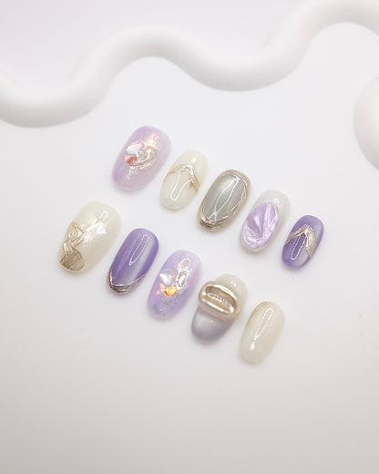 Mid-Long Oval Violet 3D Press On Nails