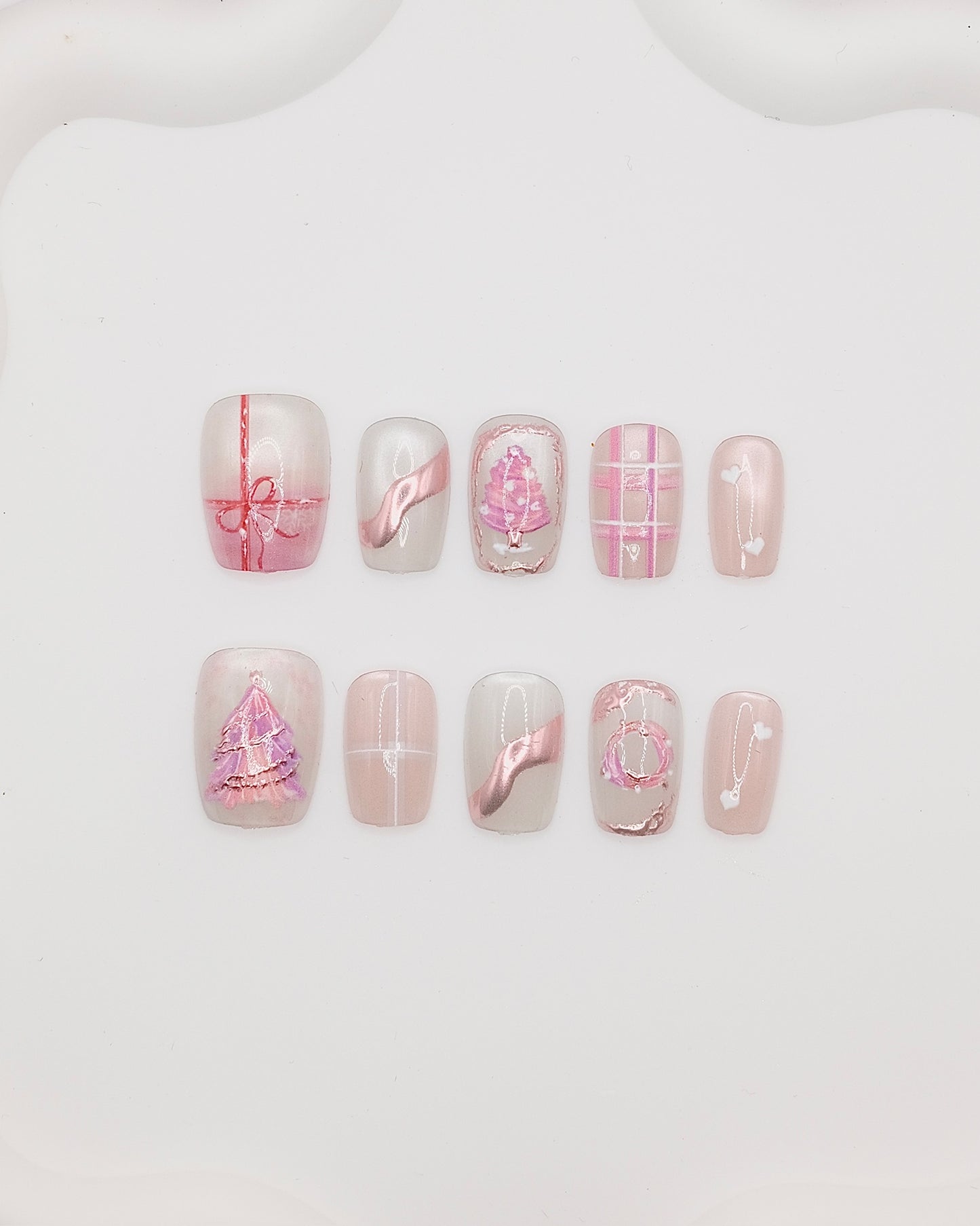 Short Coffin Pink Christmas Gift Press On Nails