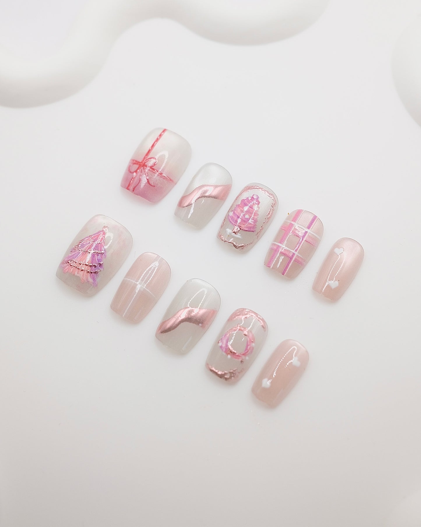 Short Coffin Pink Christmas Gift Press On Nails