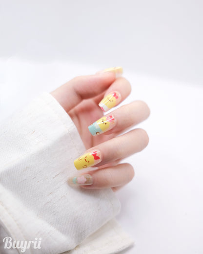 Mid-Long Coffin Yellow Cute Tempura Press On Nails