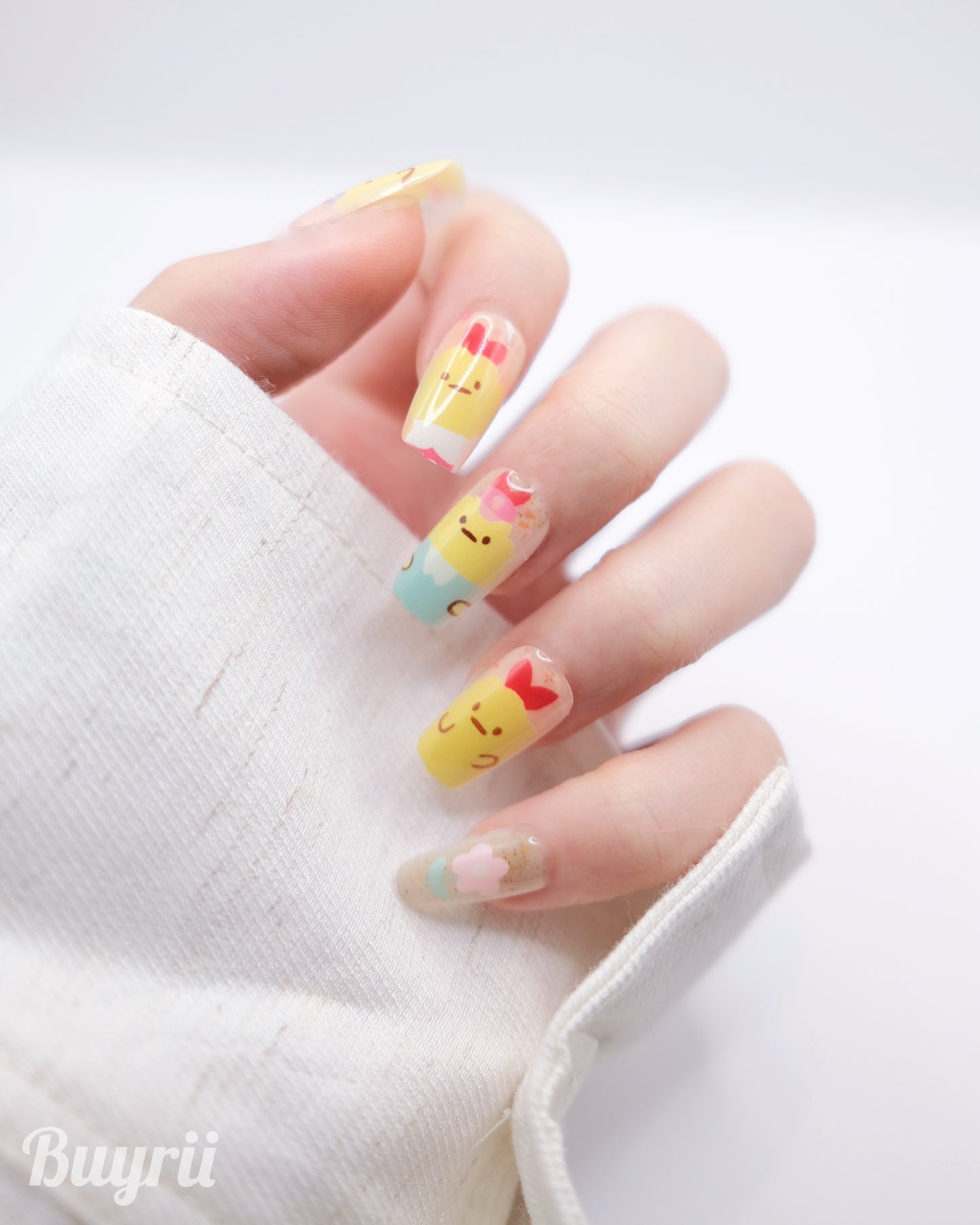 Mid-Long Coffin Yellow Cute Tempura Press On Nails
