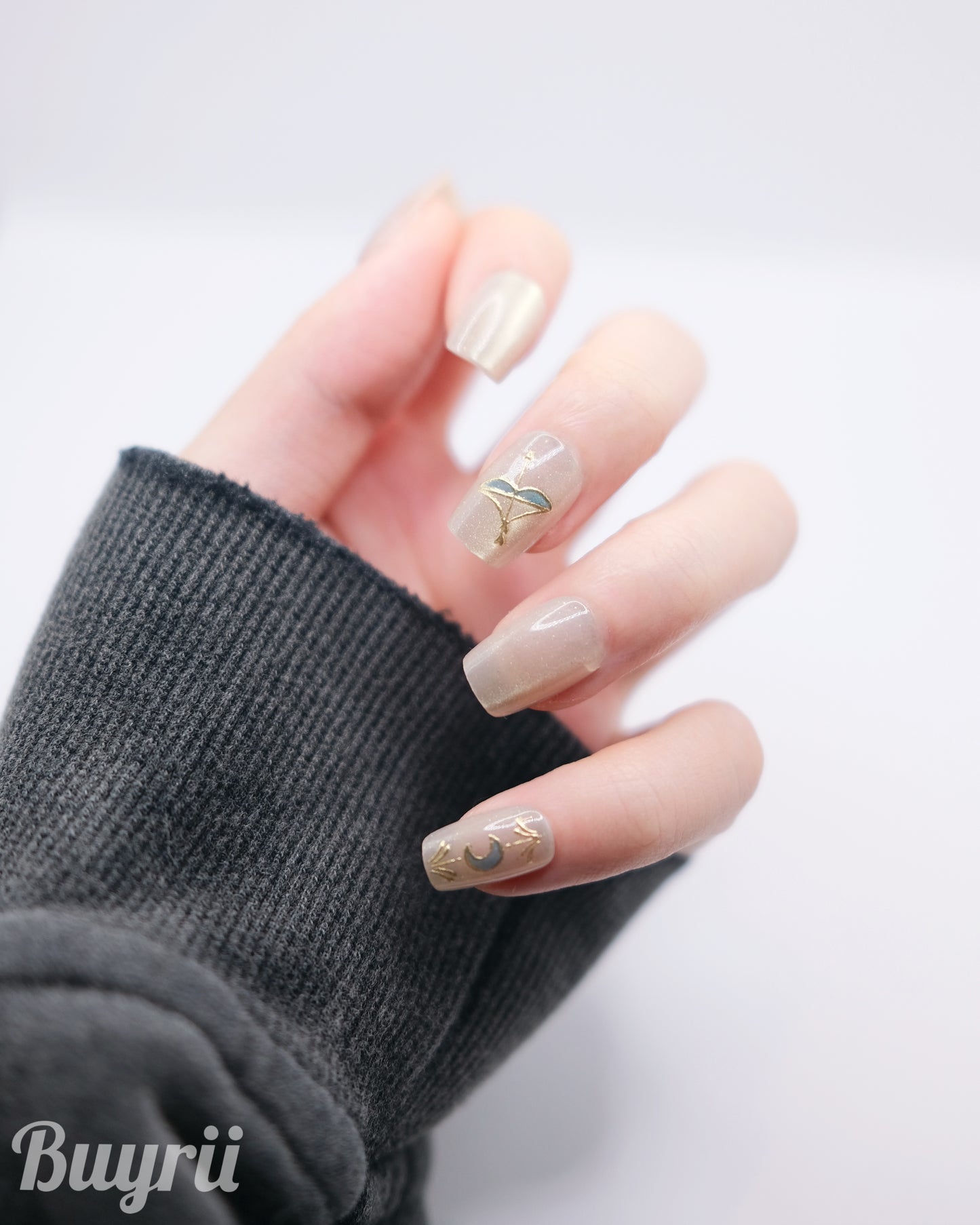 Short Coffin Gold Sagittarius Press On Nails