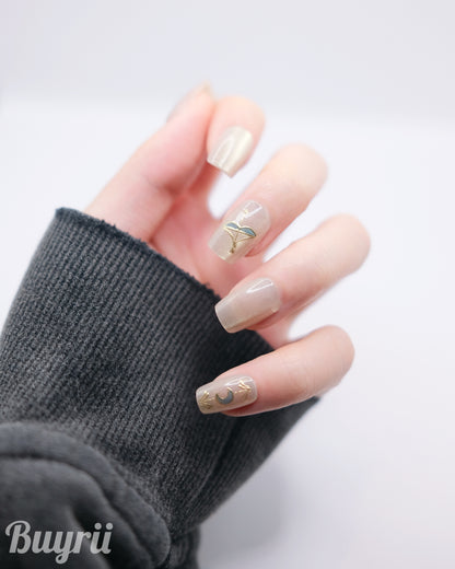 Short Coffin Gold Sagittarius Press On Nails