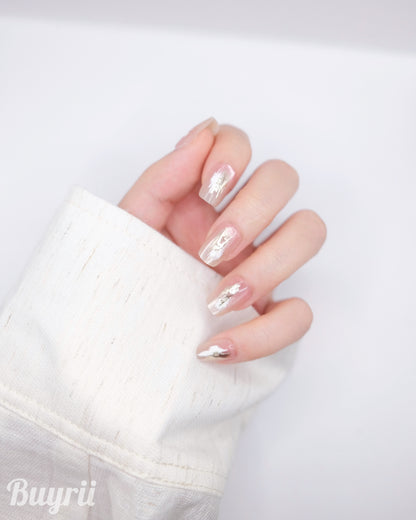 Short Coffin Nude & Gold Embossed Press On Nails