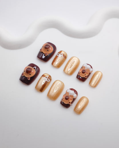 Short Coffin Brown Capybara Press On Nails