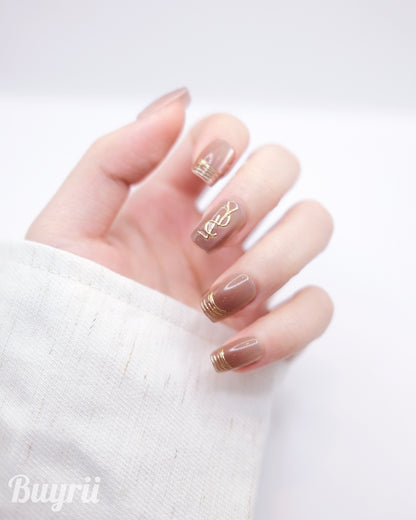 Short Coffin Purple Cateye YSL Press On Nails