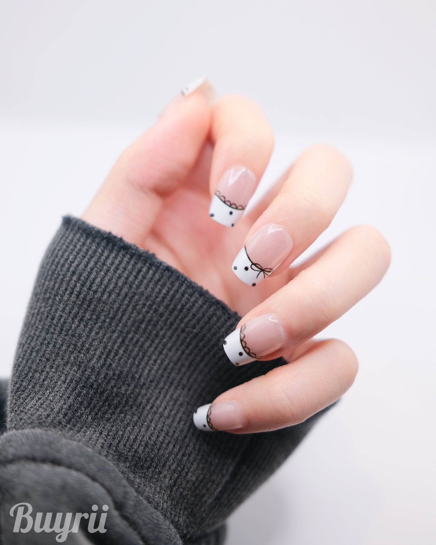 Short Coffin Pink & White French Manicure Press On Nails