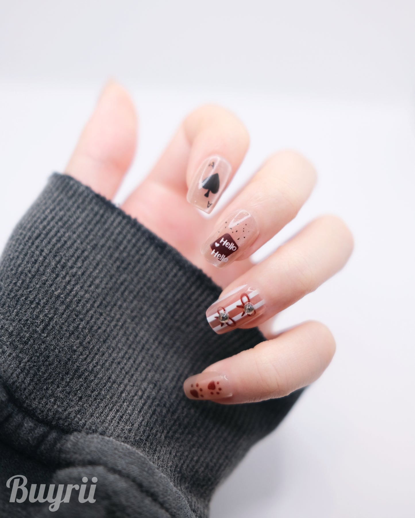 Short Coffin Pink Poker Bear Press On Nails