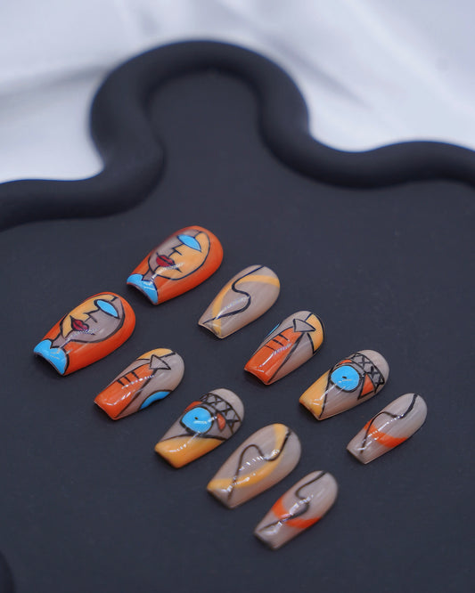 Mid-Long Coffin Colorful Abstract Painting Press On Nails