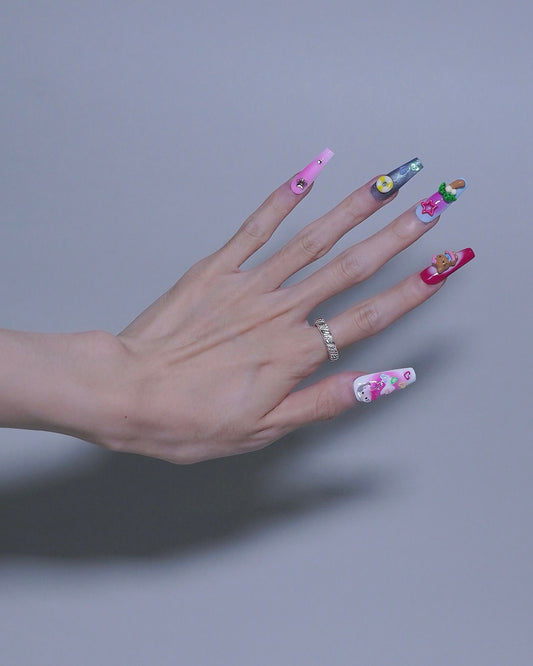 Extra Long Coffin Colorful Hello Kitty On The Beach Press On Nails