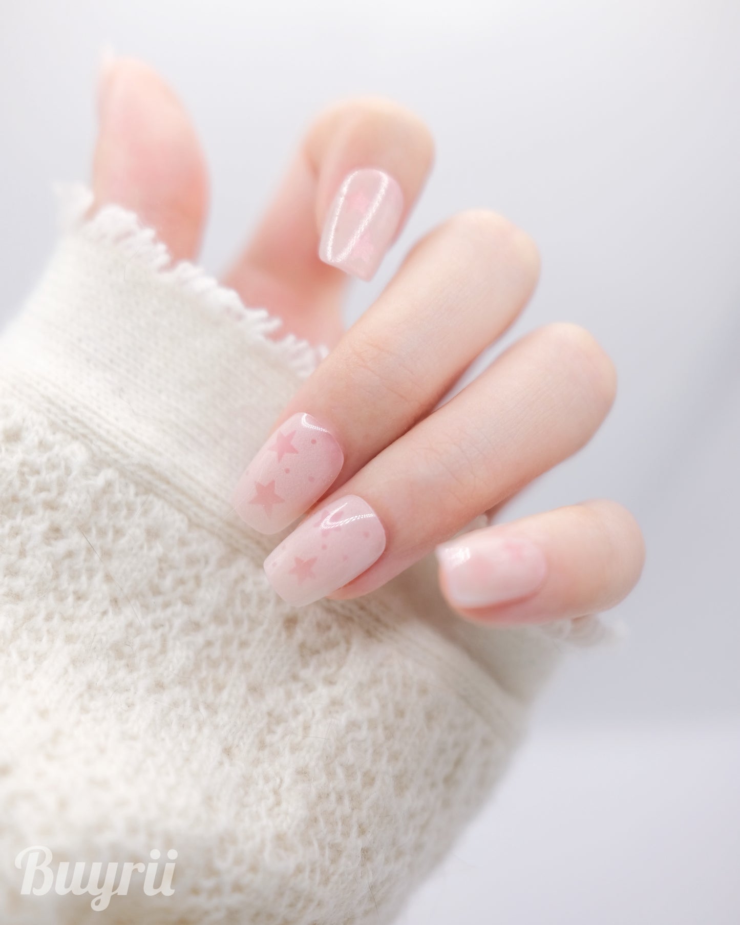 Short Coffin Pink Star Press On Nails