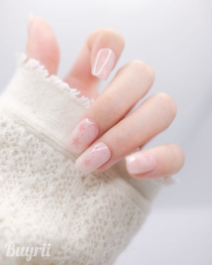 Short Coffin Pink Star Press On Nails