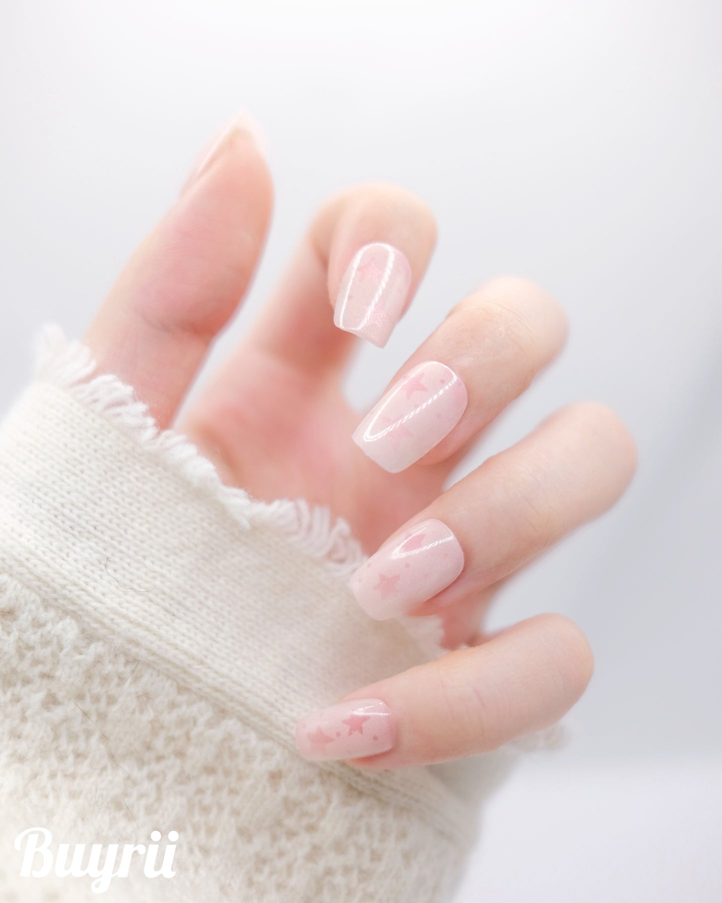 Short Coffin Pink Star Press On Nails